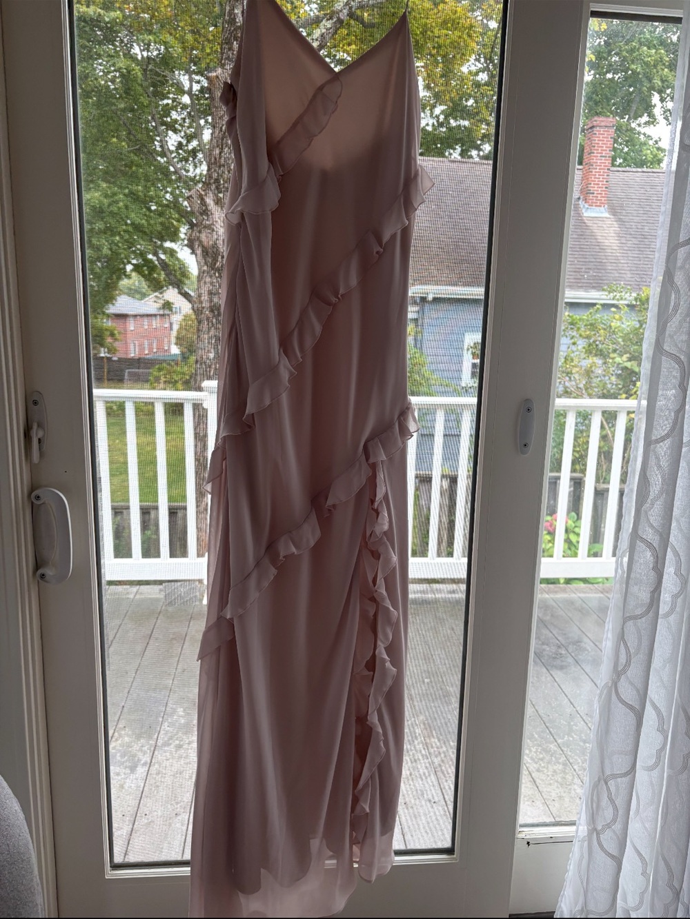 Birdie Grey Blush Pink Ruffled Maxi Dress
